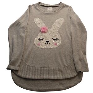 Colortree Sweater Girl's Sequin Bunny High Low Hem 14 Gray Long Sleeve Size L